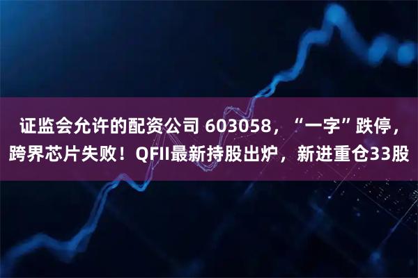 证监会允许的配资公司 603058，“一字”跌停，跨界芯片失败！QFII最新持股出炉，新进重仓33股